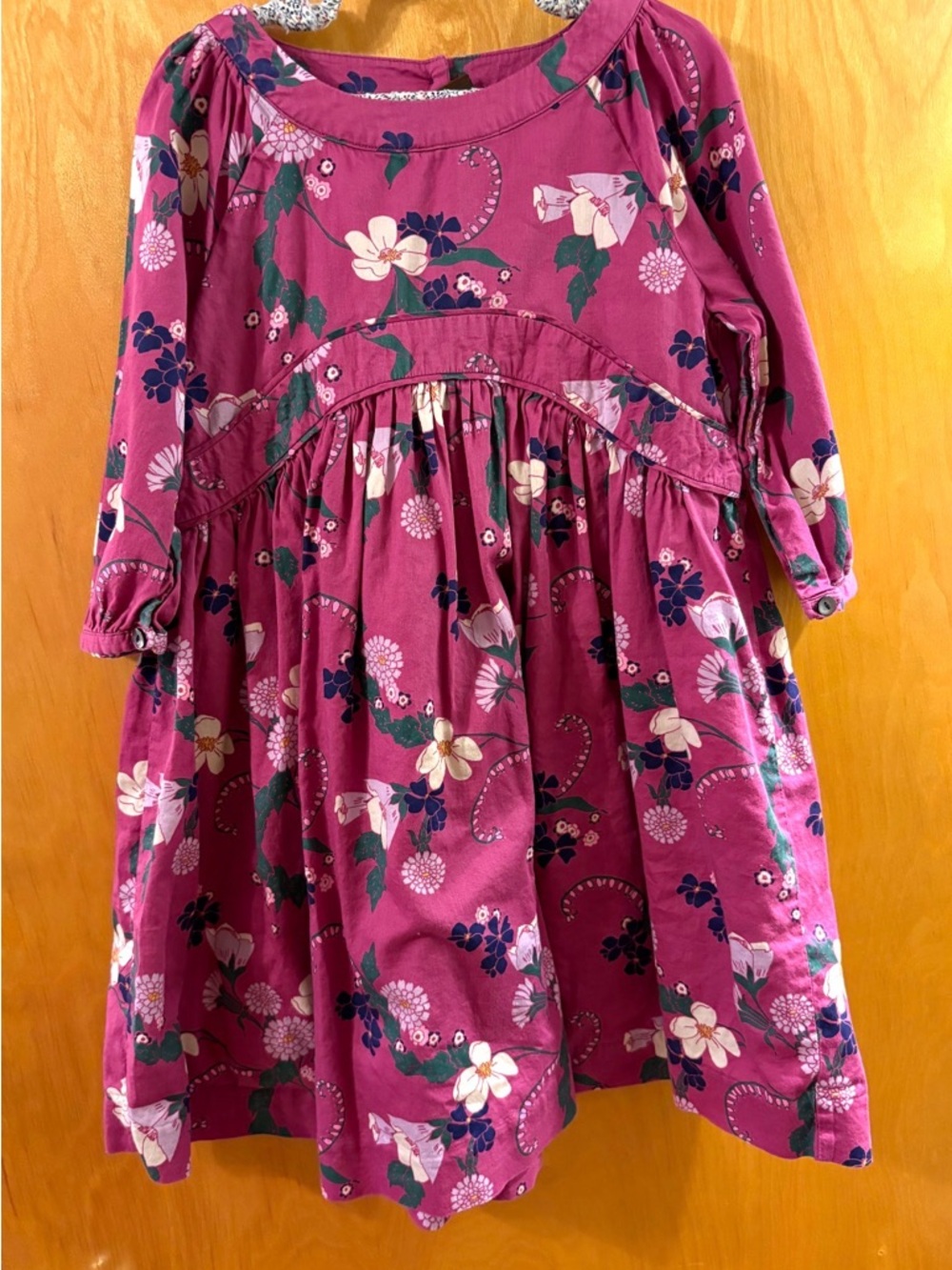 Tea Collection Girls' Floral Long-Sleeve Dress in Magenta size 7